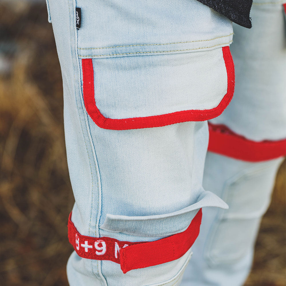 Strapped Up Slim Utility Dark Washed Jeans Red Straps – 8&9 Clothing Co.