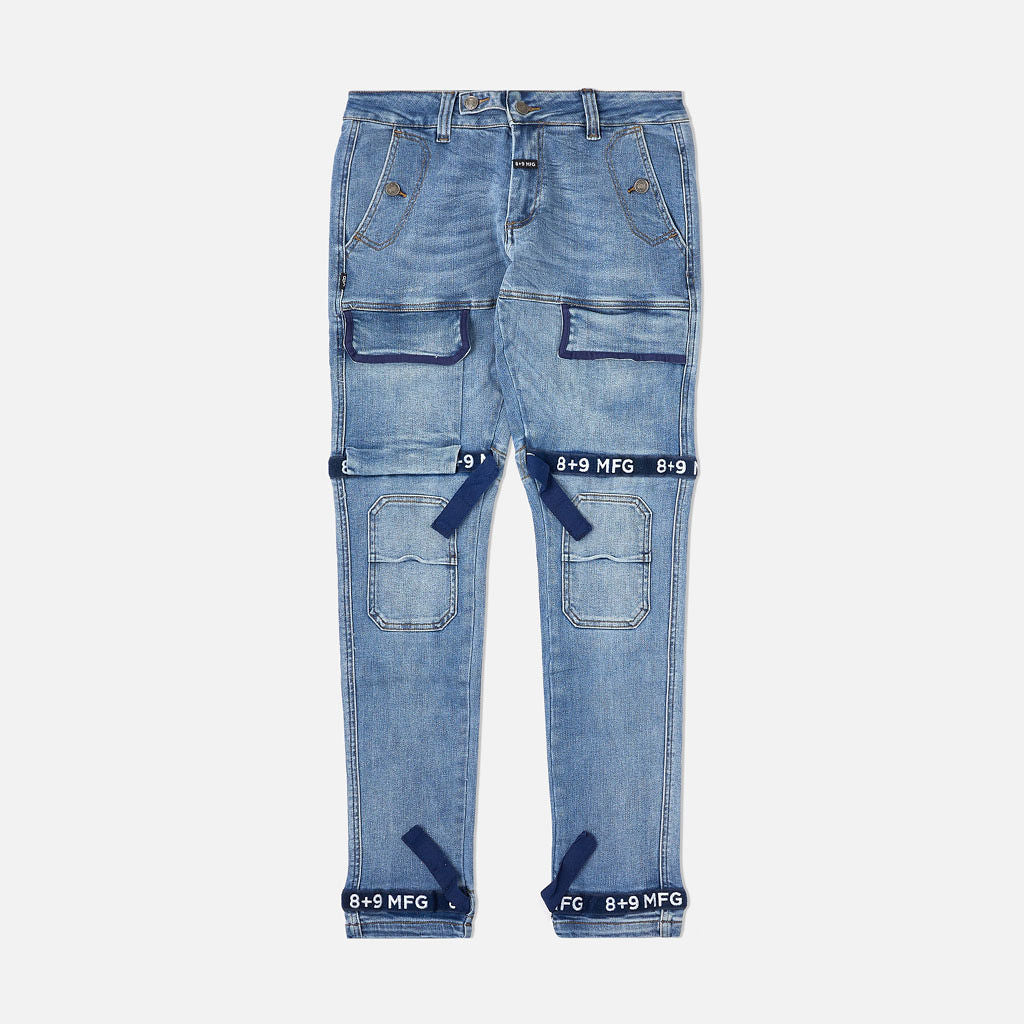 Strapped Up Slim Utility Medium Washed Jeans Navy – 8&9 Clothing Co.