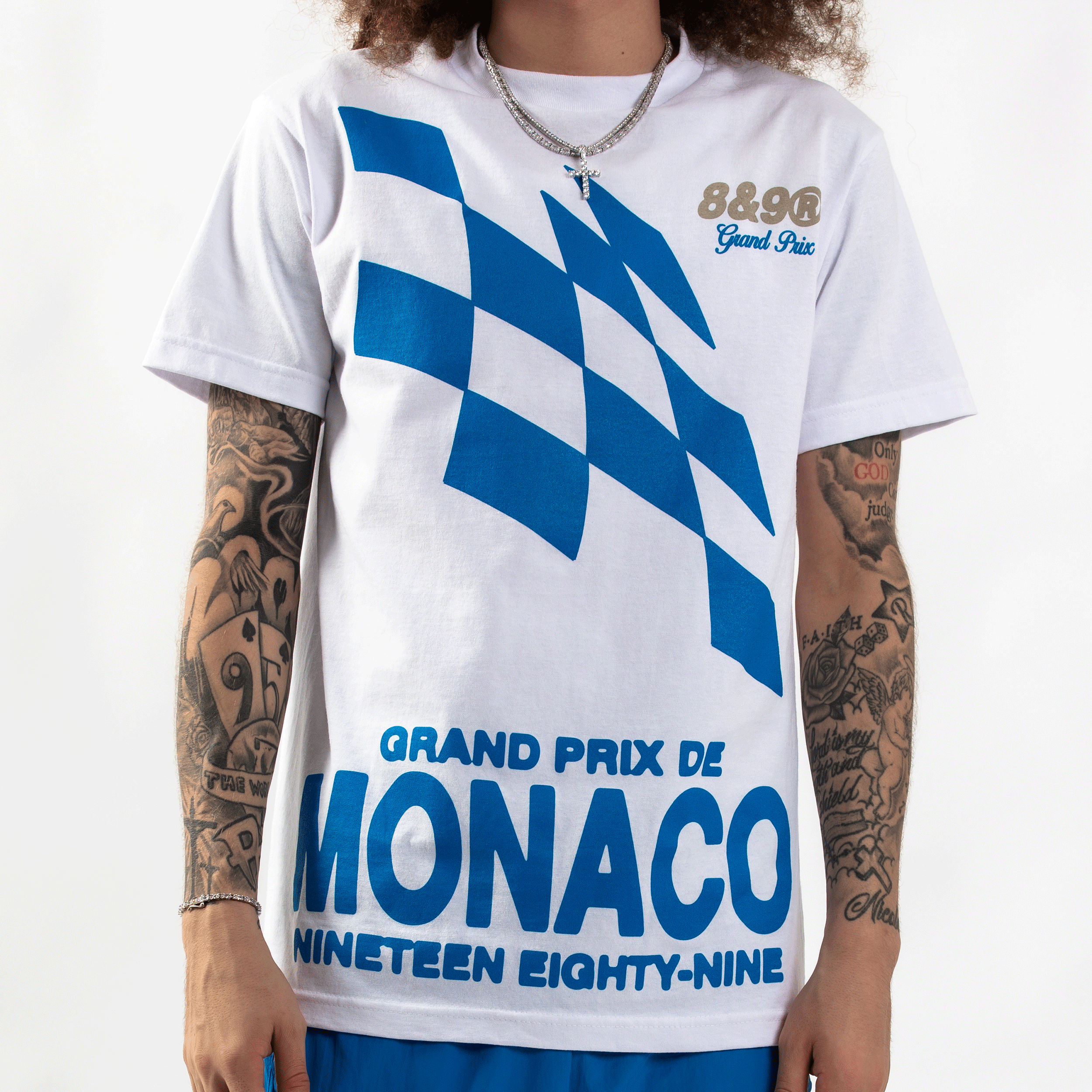 Grand Prix Tee White Royal Blue