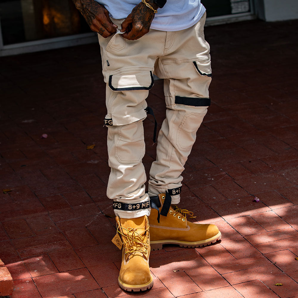 Strapped Up Slim Denim Jeans Sand