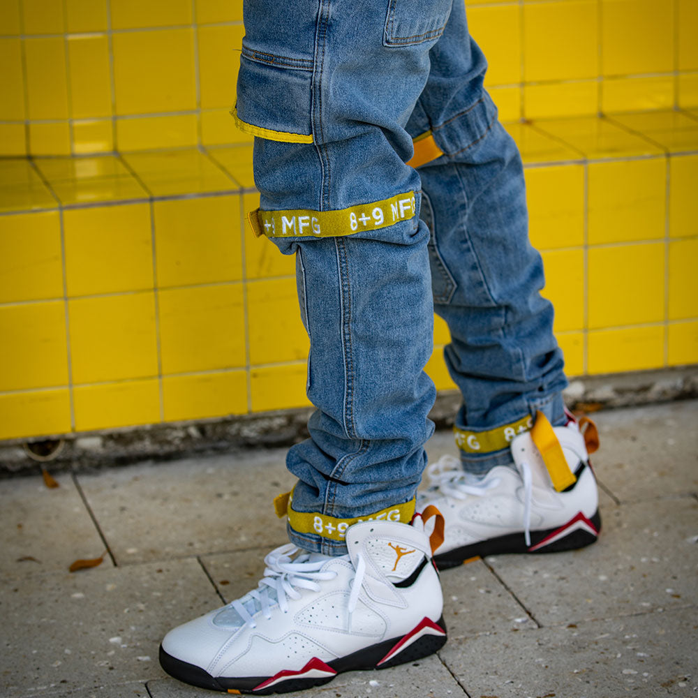 Strapped Up Slim Utility Medium Washed Jeans Yellow